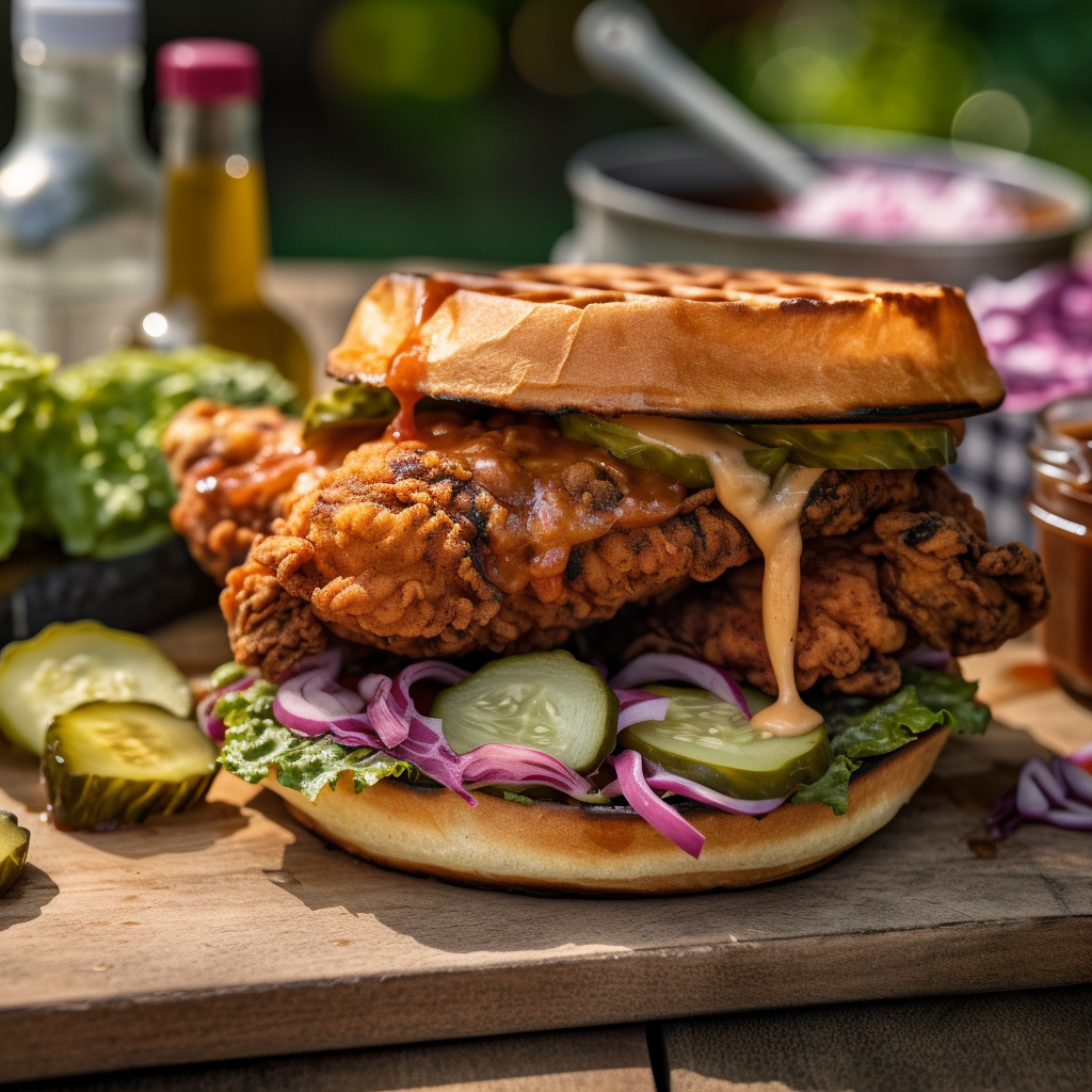 Buffalo Fried Chicken And Waffle Sandwich With Hot Honey Recipe Jim Bot